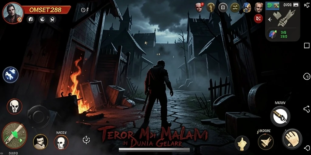 Screenshot gameplay OMSET288 menunjukkan suasana mencekam dan penuh ketegangan.