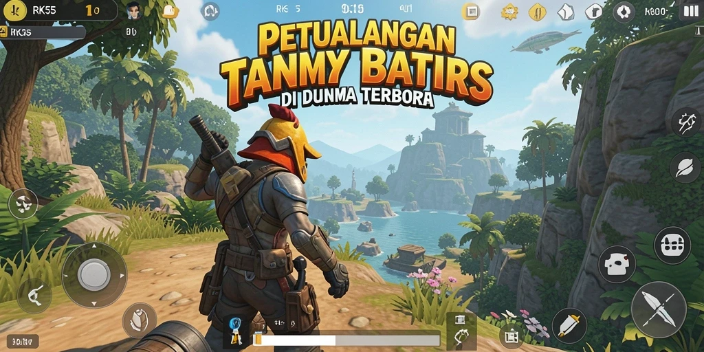 Screenshot gameplay RK55 yang menampilkan eksplorasi dunia terbuka yang indah.