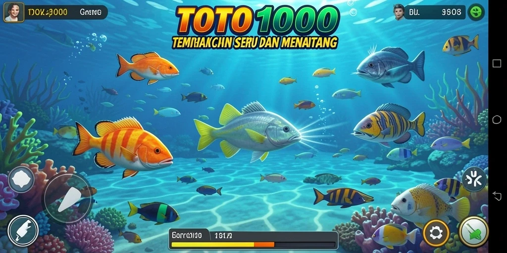 Screenshot gameplay TOTO1000 menampilkan aksi seru menembak ikan.